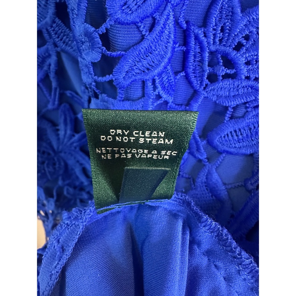 Lauren Ralph Lauren Royal Blue Floral Lace Overlay Sleeveless Sheath Dress Sz 10 - Picture 14 of 15